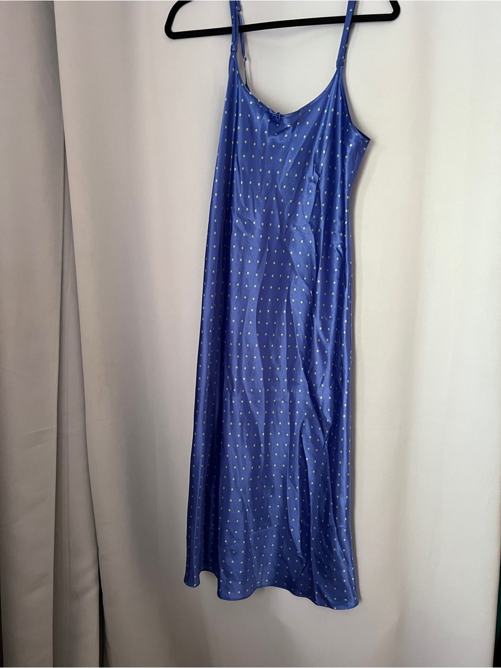Blue Polka Dot Satin Slip Dress